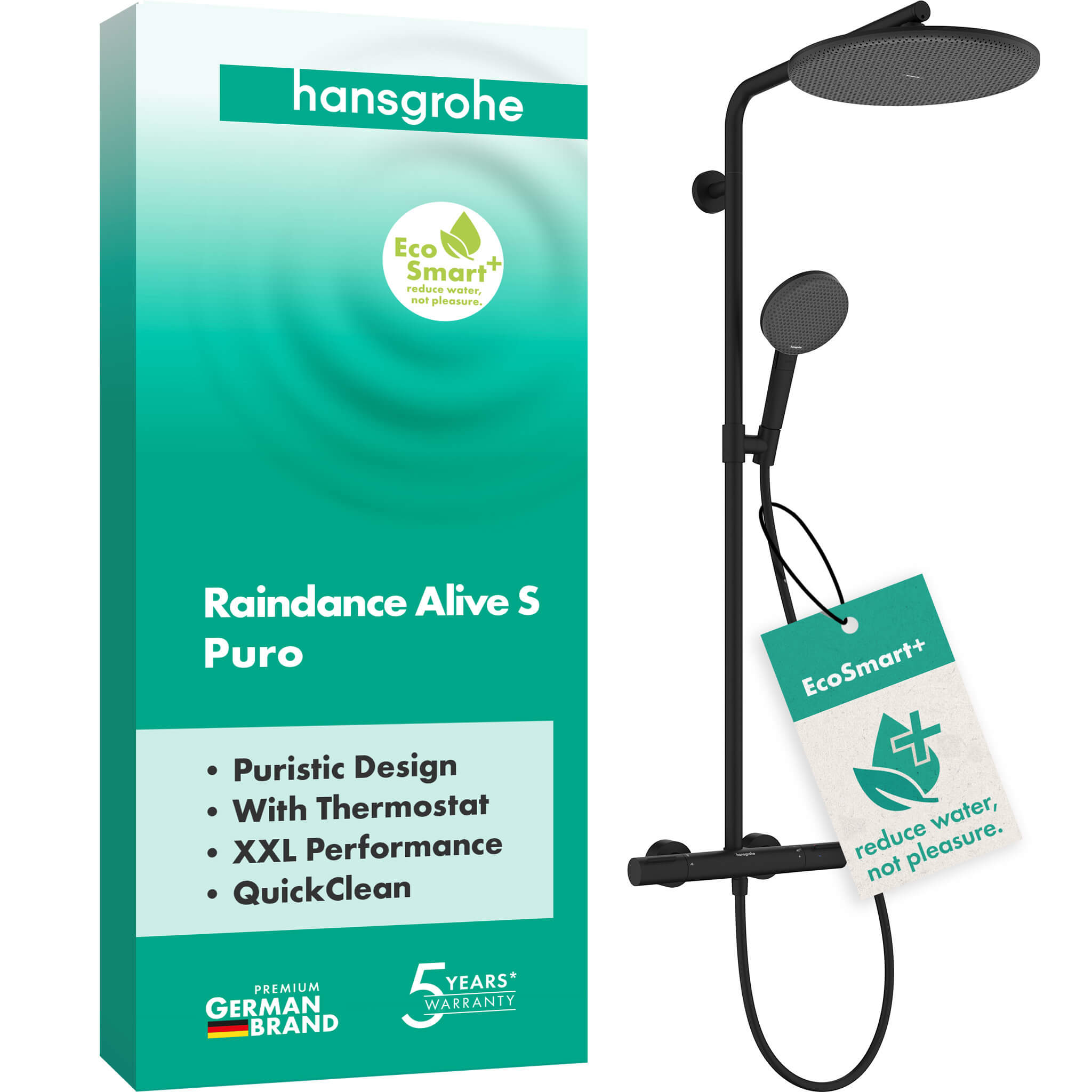 Hansgrohe Raindance Alive S ensemble de douche mural avec thermostat avec douche pluie noir 24594670