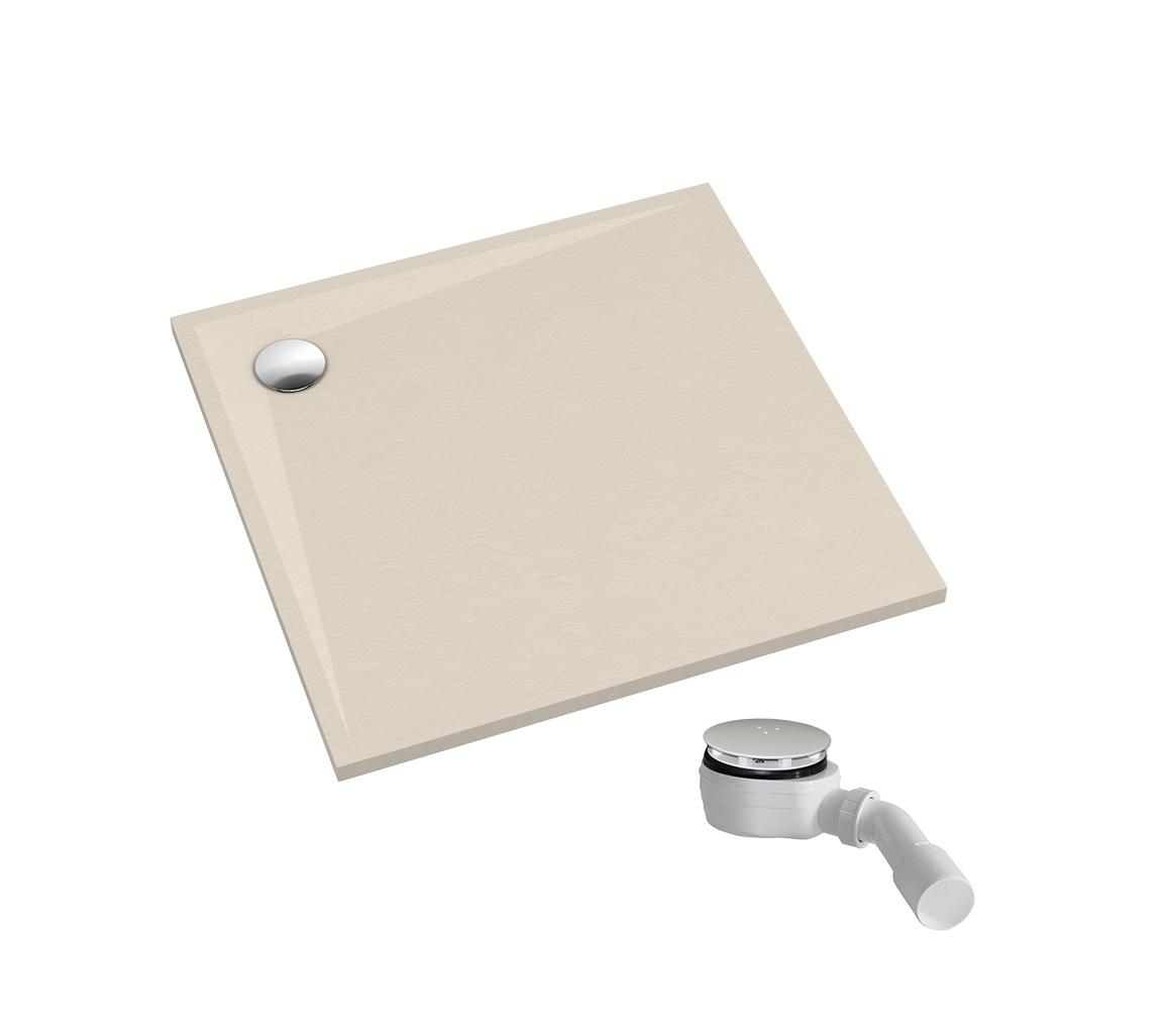 Schedpol Etrusco Cashmere Stone receveur de douche carré avec siphon 80x80 cm beige 3.460/PK/ST