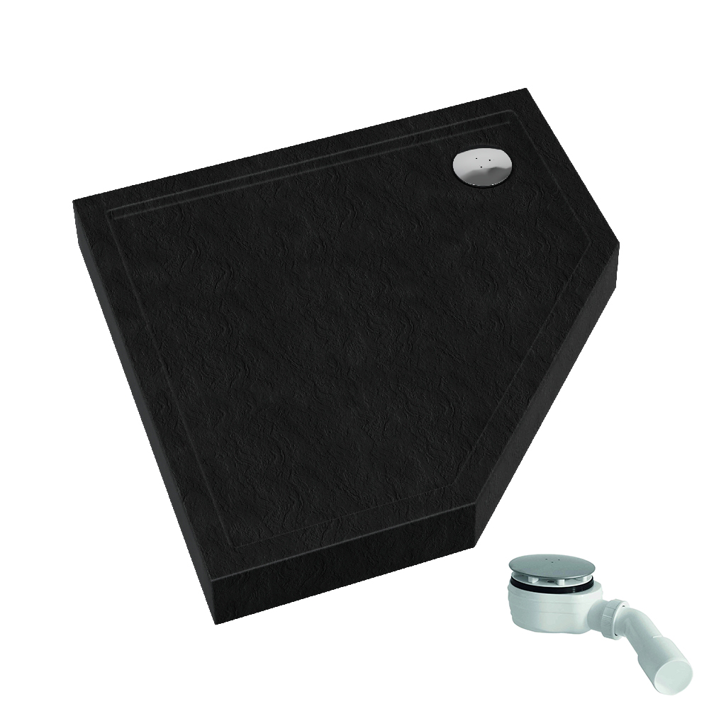 Schedpol Competia New Black Stone receveur de douche pentagonal 80x80 cm blanc 3.4697/C/ST