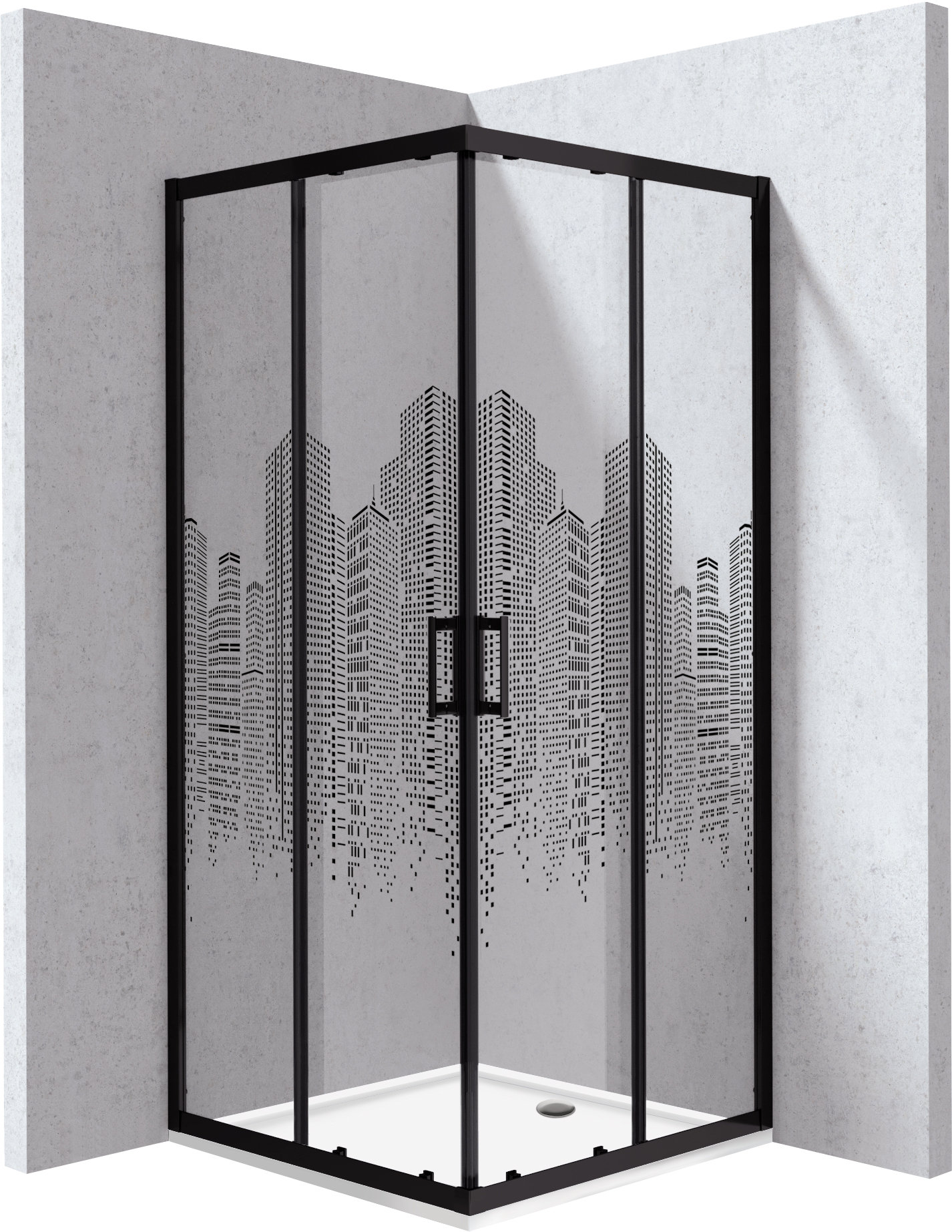 Deante Funkia Evo cabine avec receveur 80x80 cm carrée noir mat/verre à motif KYCPND88P