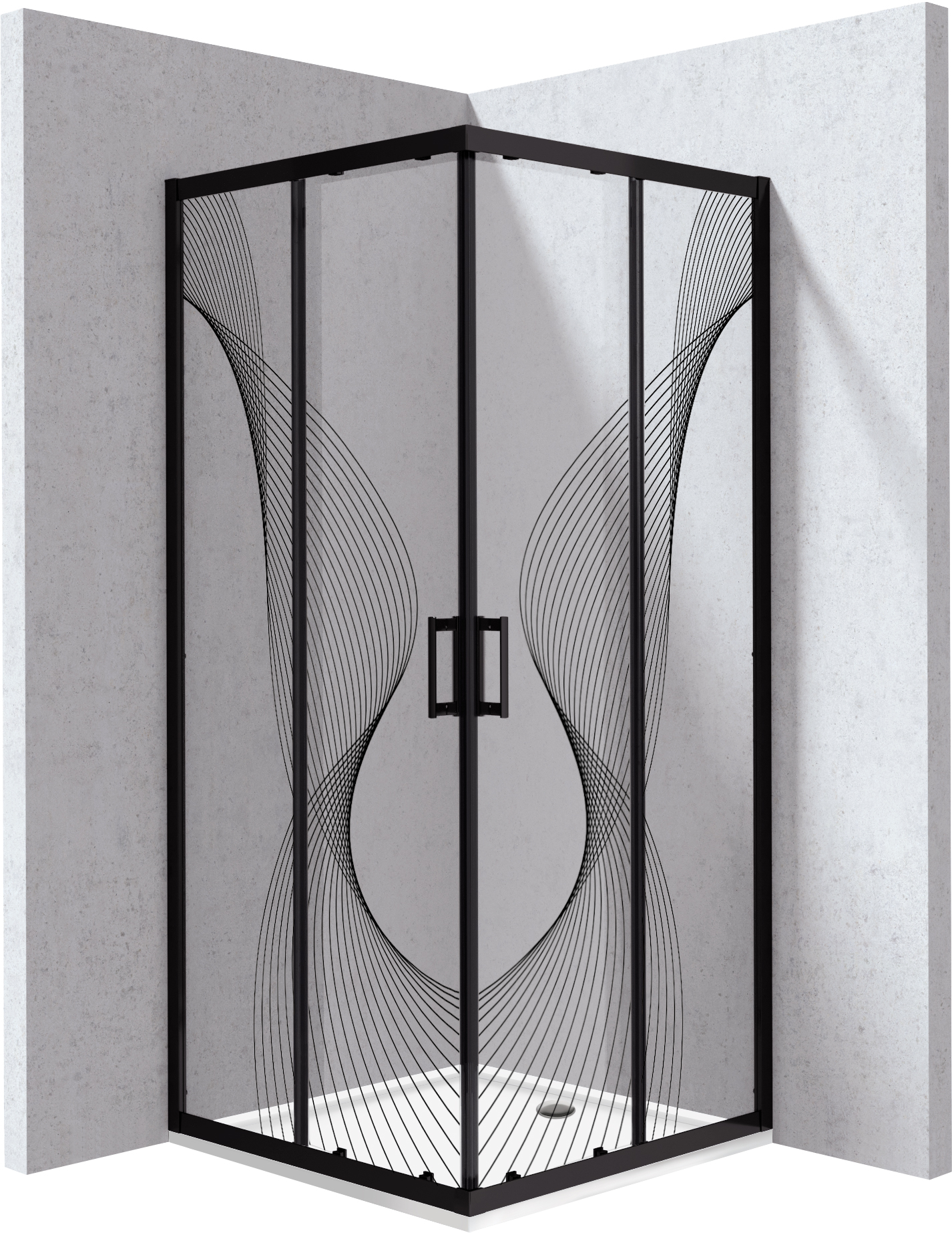Deante Funkia Evo cabine avec receveur 90x90 cm carrée noir mat/verre à motif KYCPNB99P