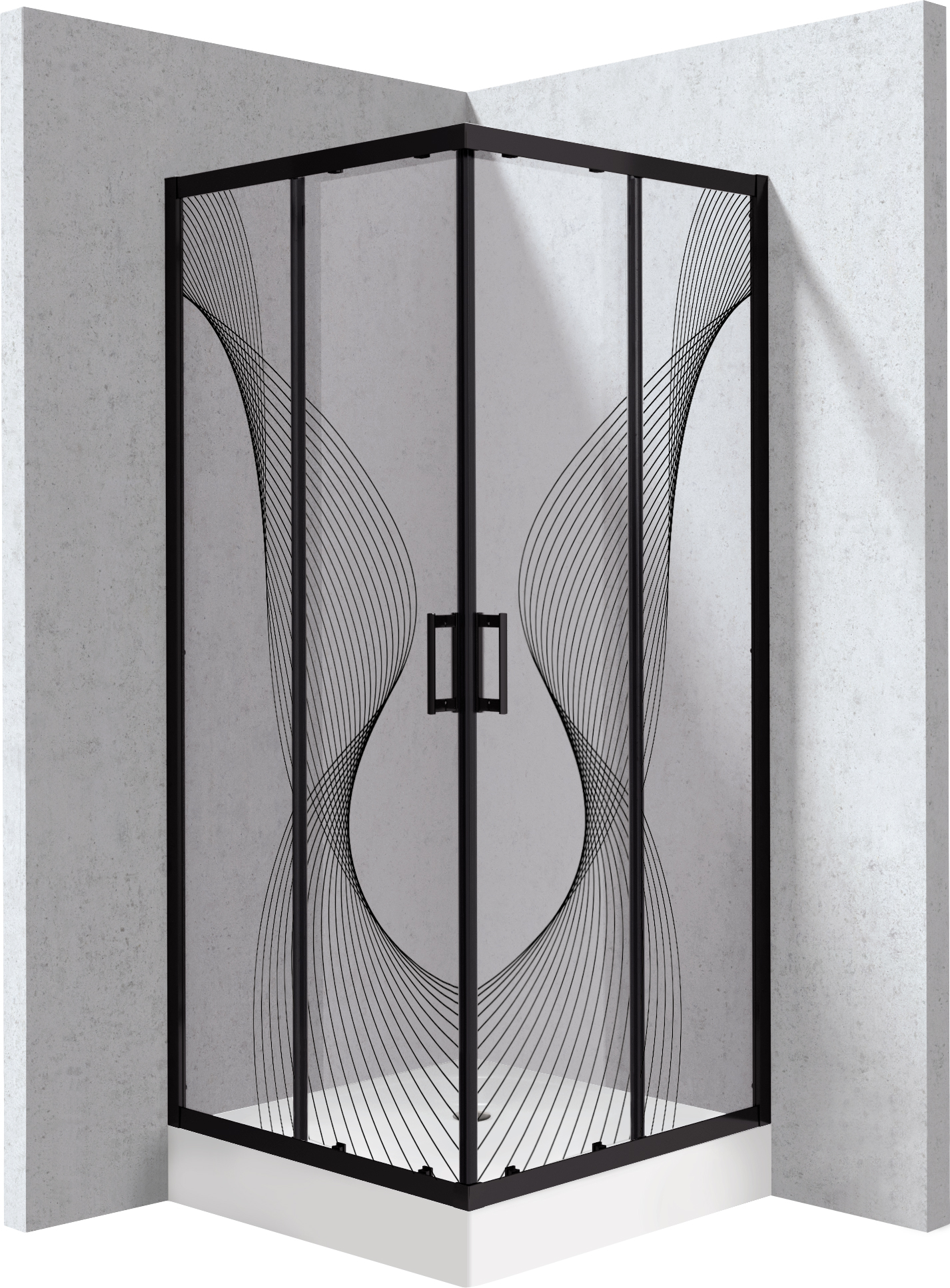 Deante Funkia Evo cabine avec receveur 90x90 cm carrée noir mat/verre à motif KYCZNB99P