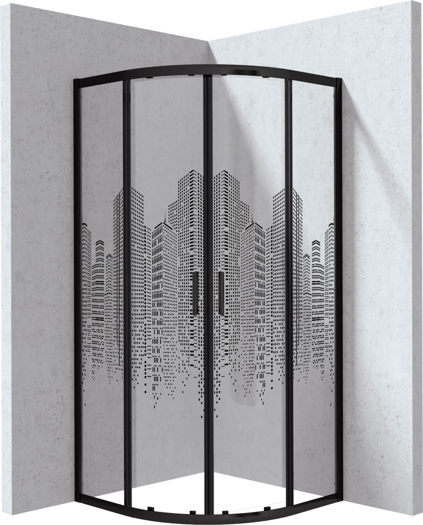 Deante Funkia Evo cabine de douche 80x80 cm semi-circulaire noir mat/verre à motif KYPND88P