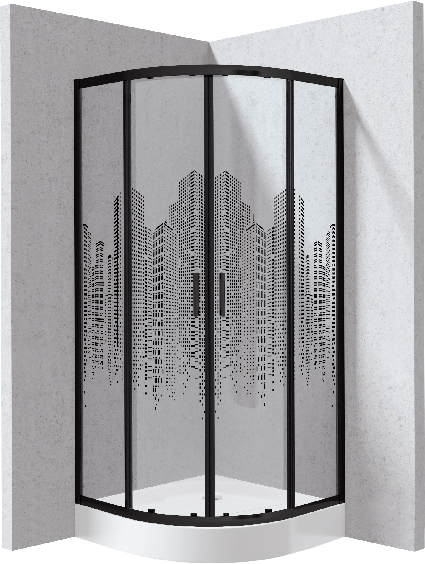 Deante Funkia Evo cabine avec receveur 80x80 cm semi-circulaire noir mat/verre à motif KYPZND88P