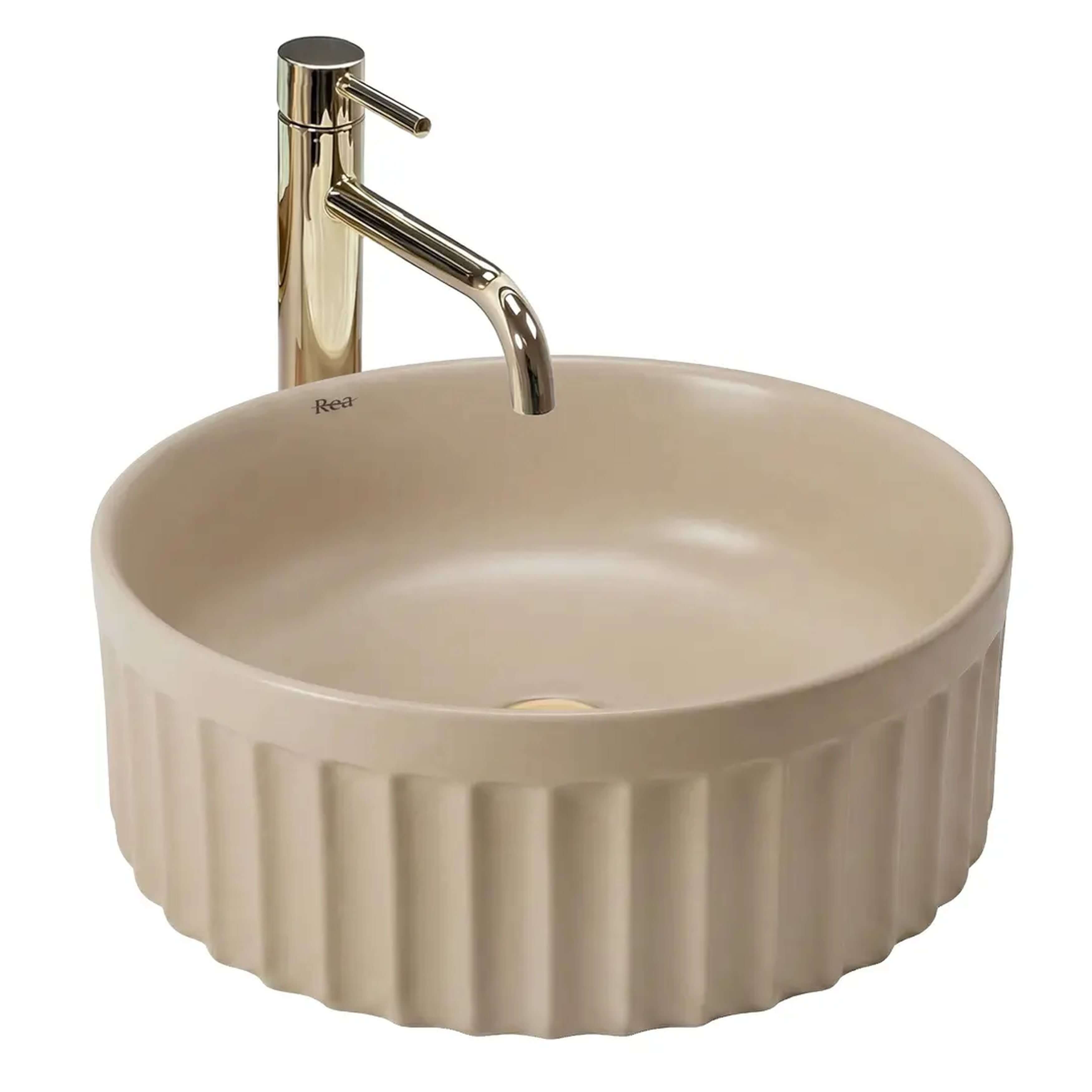 Rea Duo lavabo 38x38 cm ronde à poser marron/beige mat REA-U3603