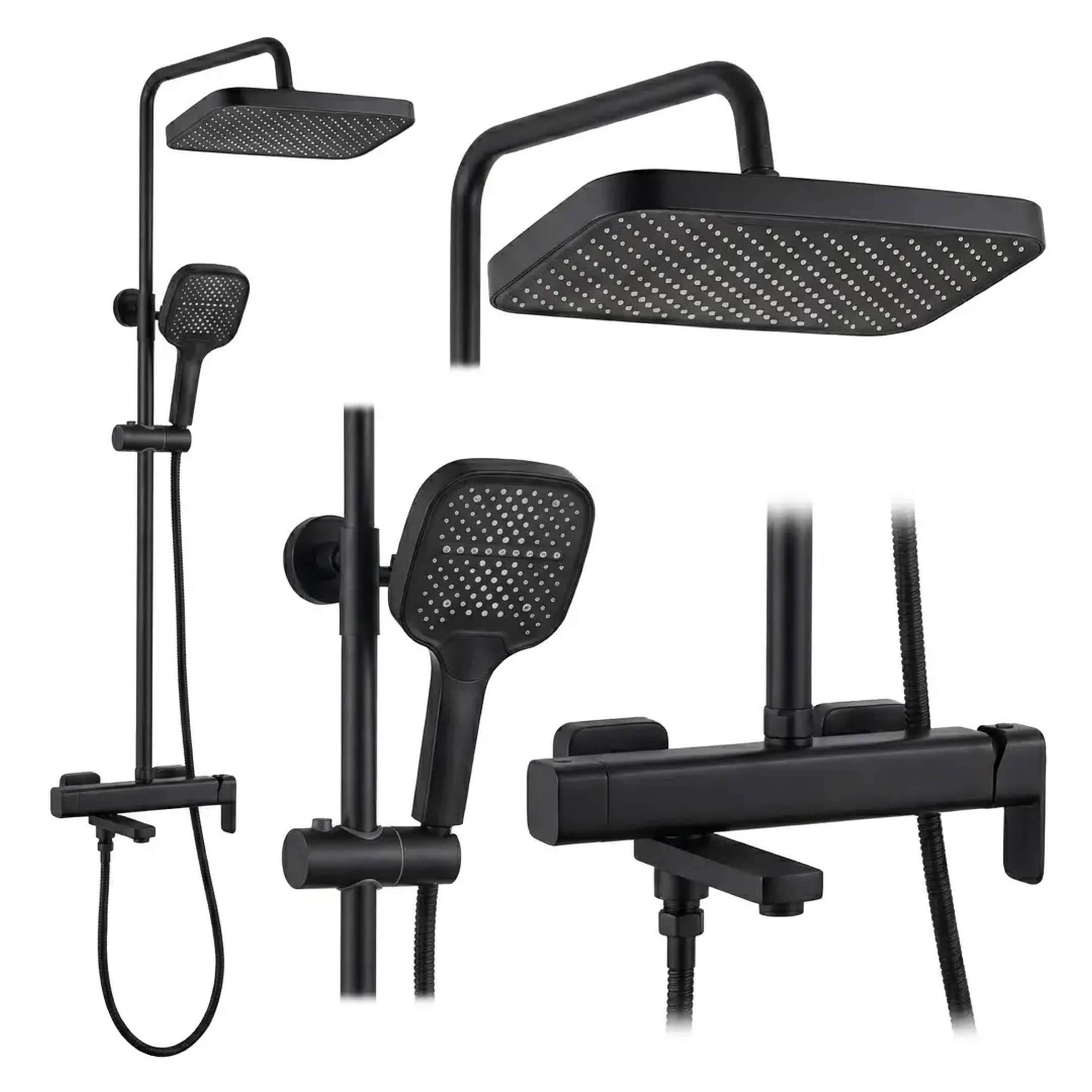 Rea Arlo ensemble de douche mural avec douche pluie noir REA-P7440