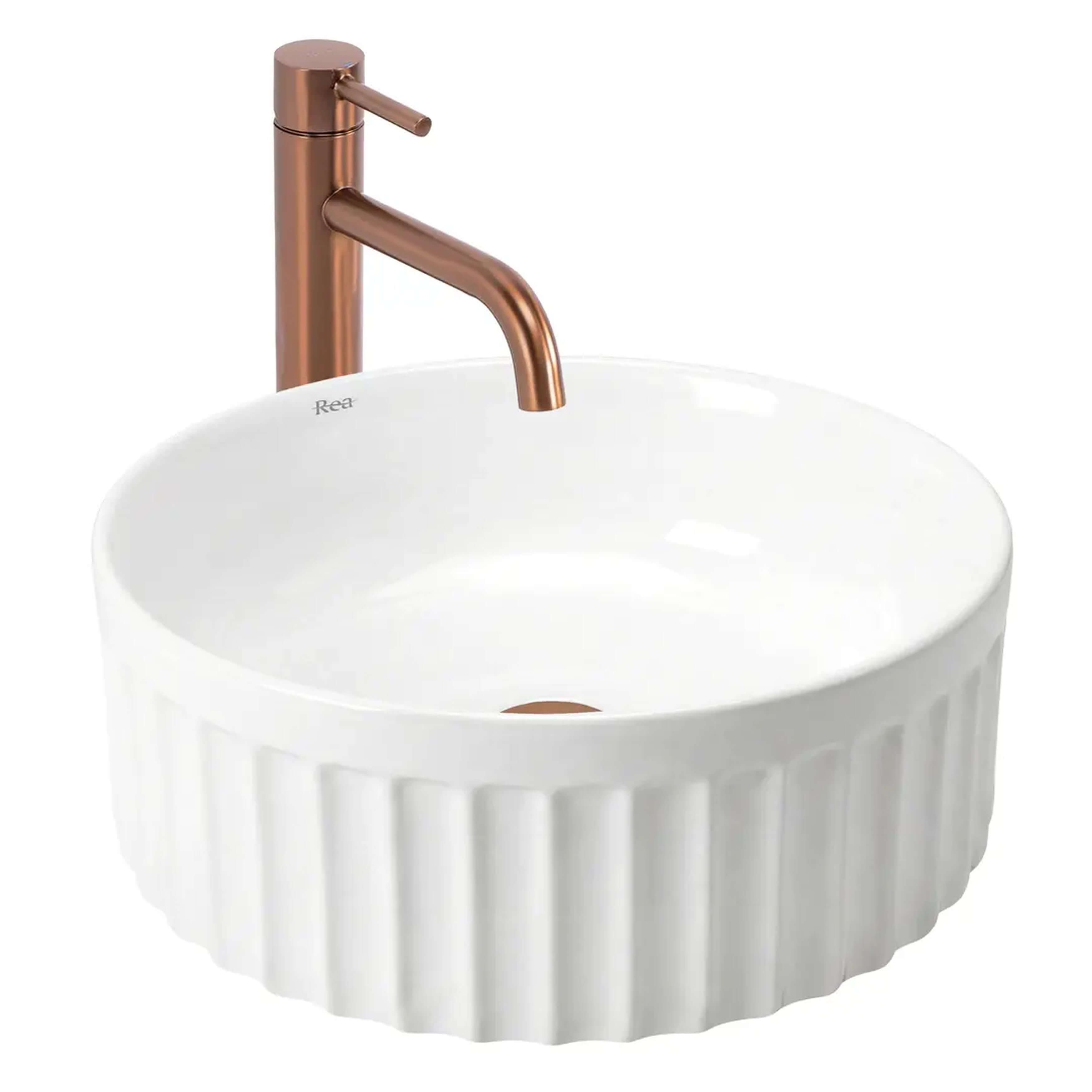 Rea Duo lavabo 38x38 cm ronde à poser blanc brillant REA-U3602