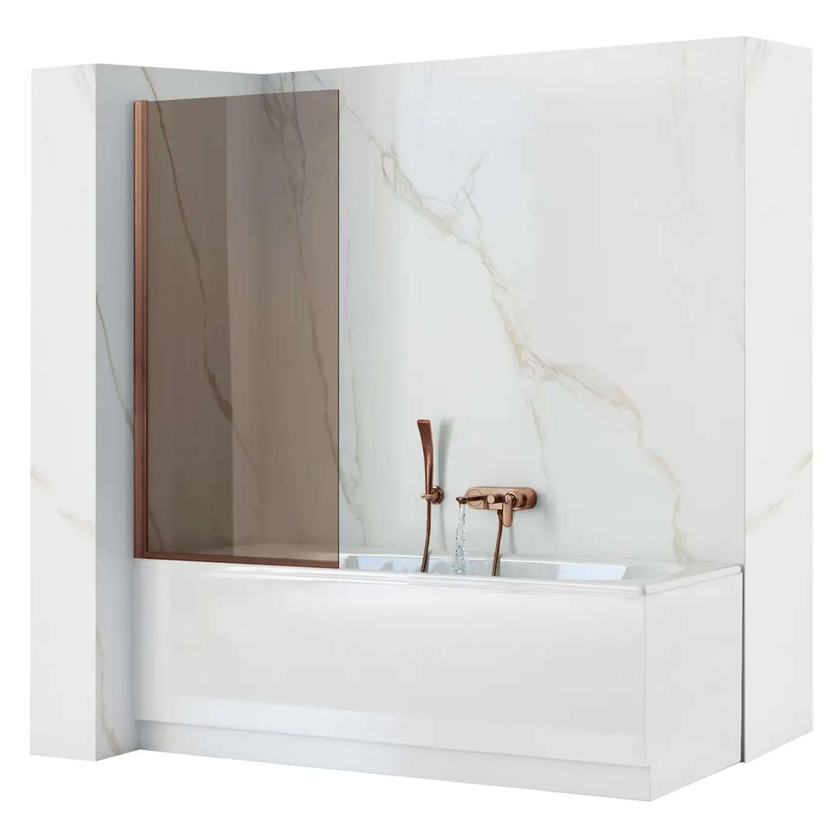 Rea Elegant paroi de baignoire 80 cm monobloc cuivre brossé/verre brun REA-W5695