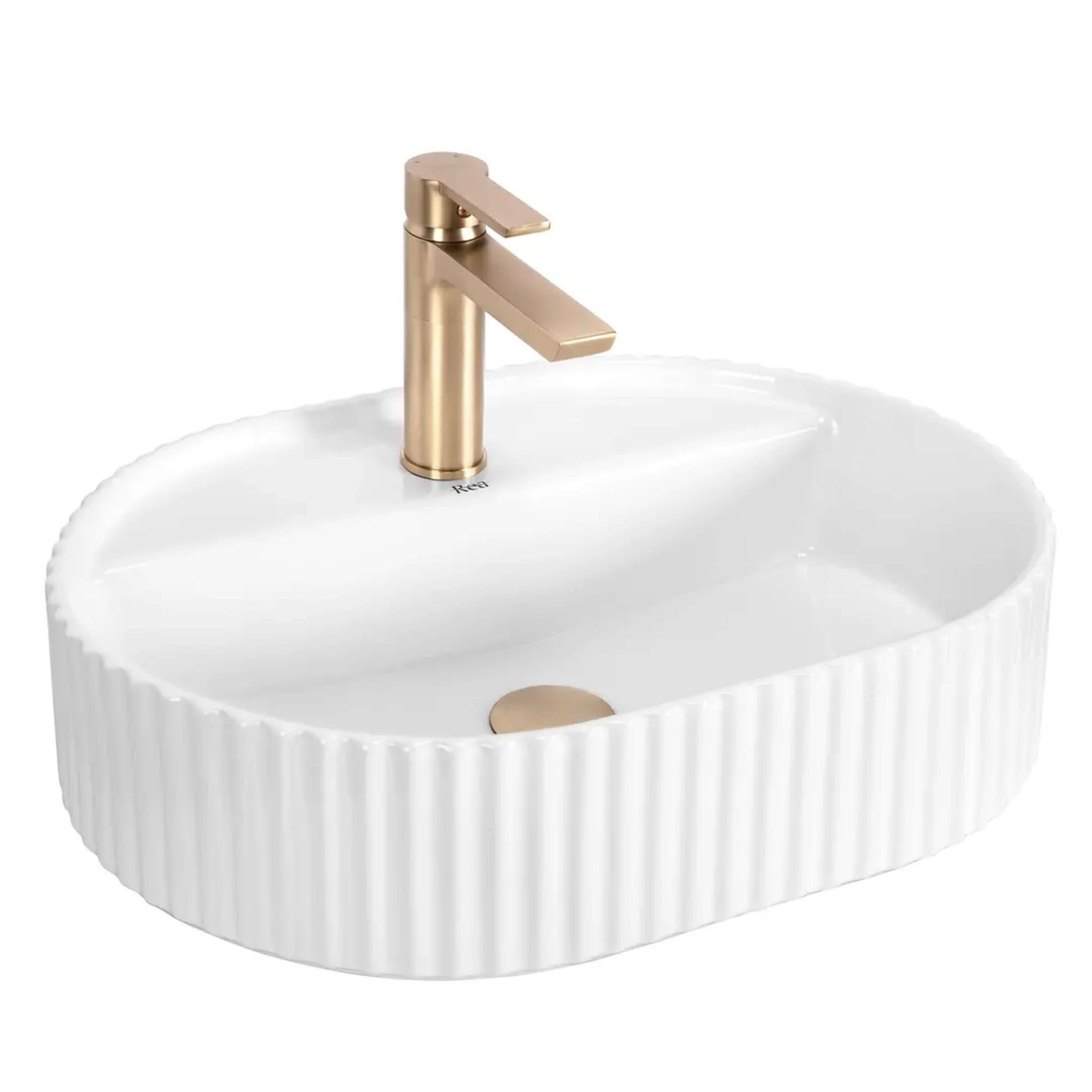 Rea Marcela lavabo 50x35.5 cm ovale à poser blanc brillant REA-U4003