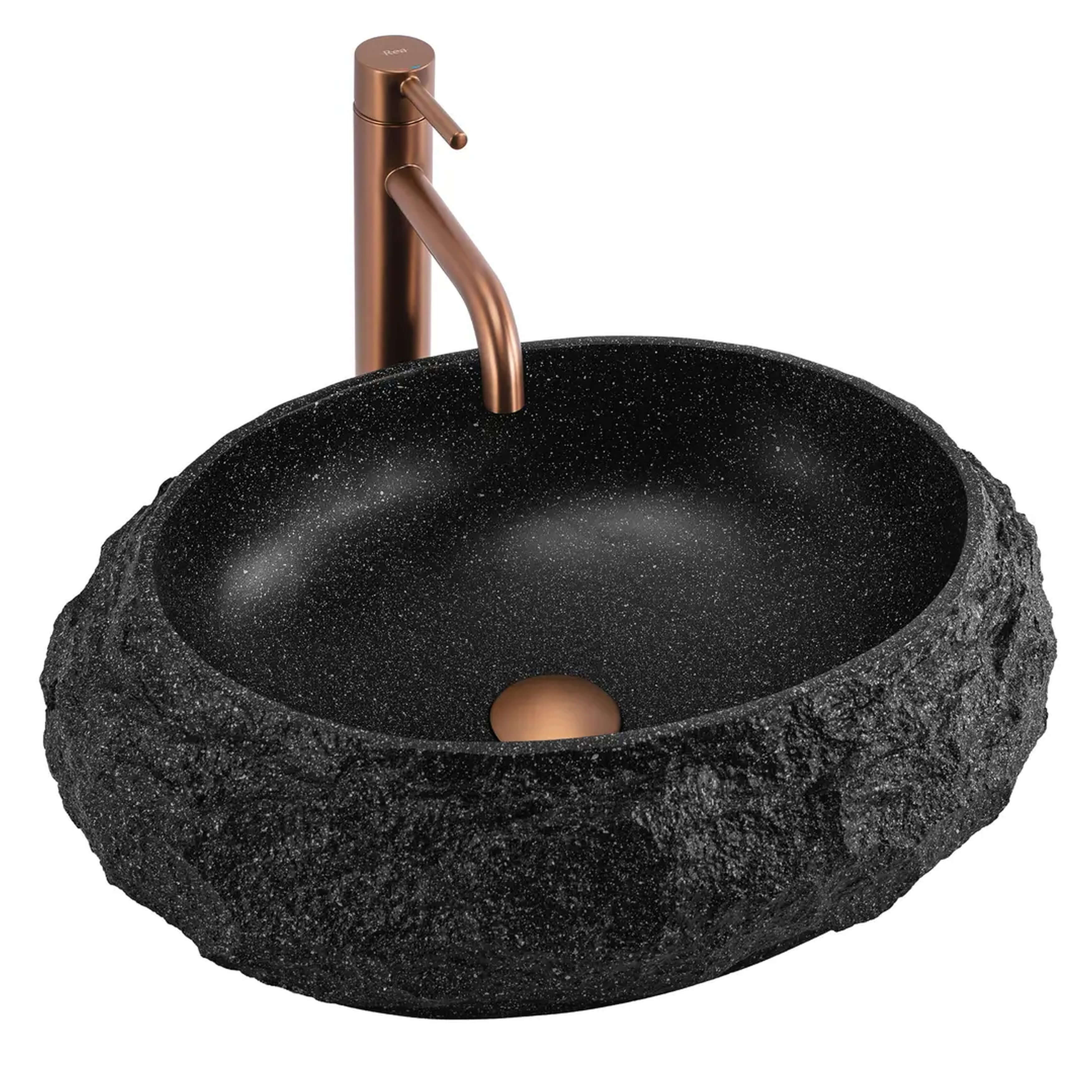 Rea Mika lavabo 50x38 cm ovale à poser noir-gris/pierre mat REA-U4333