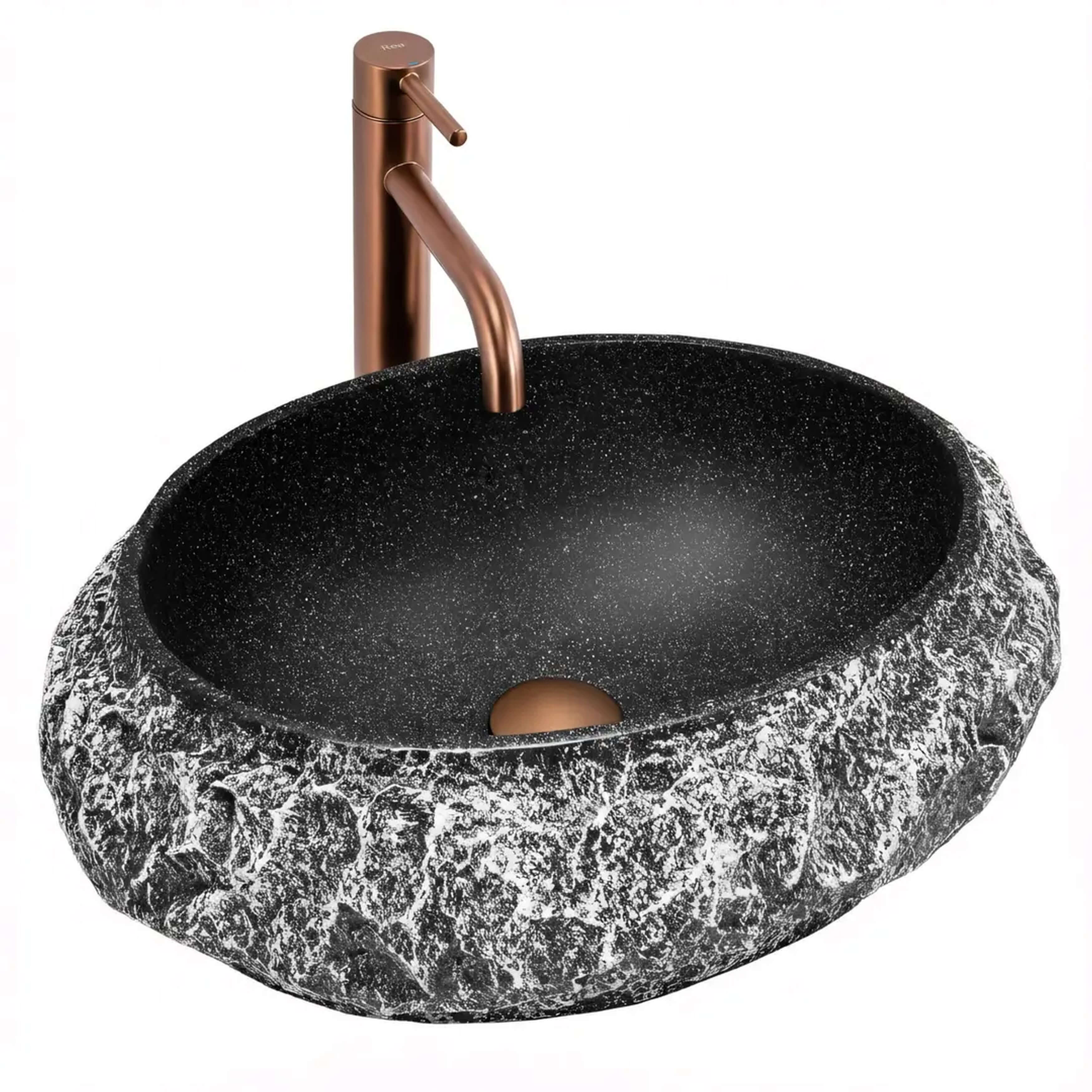 Rea Mika lavabo 50x38 cm ovale à poser noir-gris/pierre mat REA-U0634