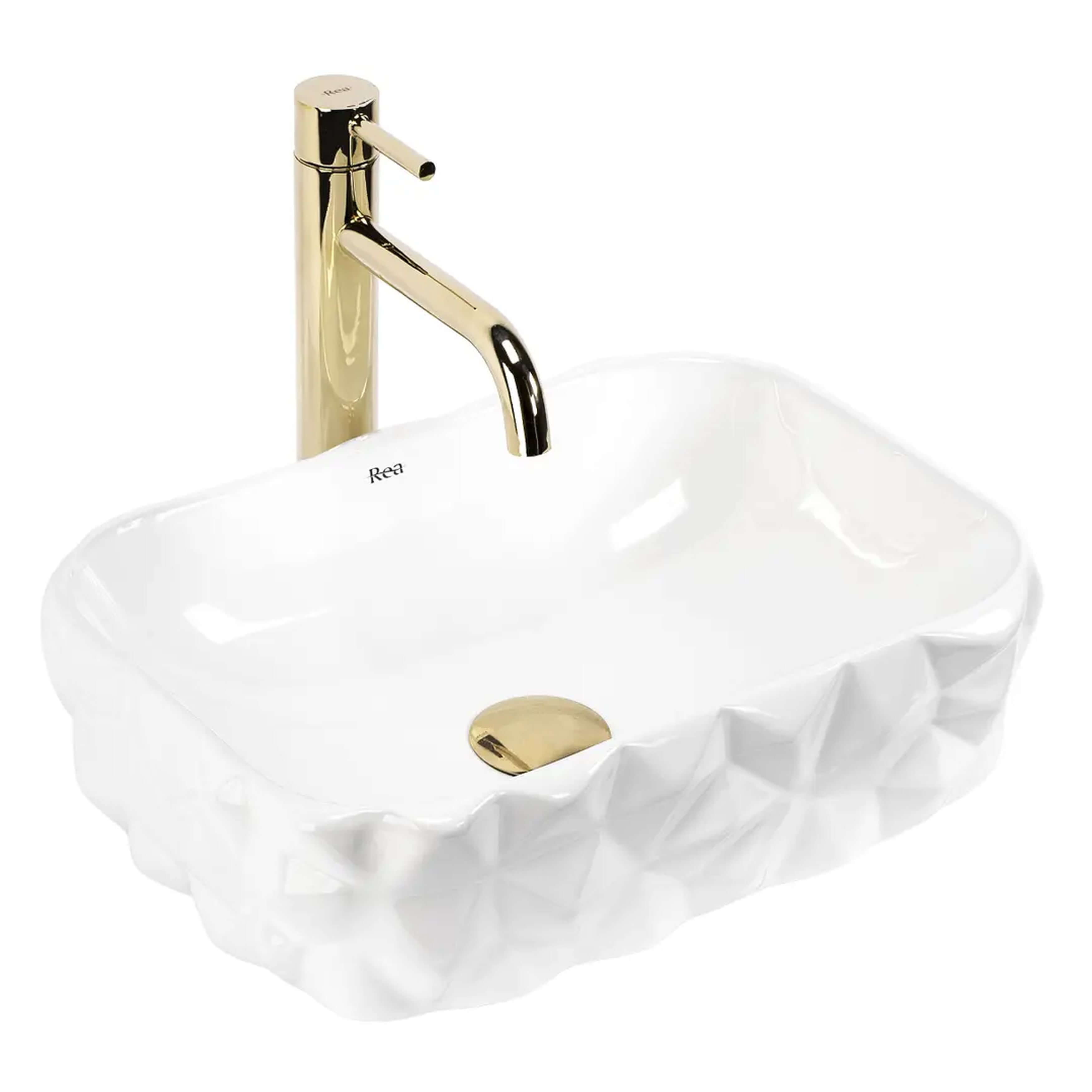 Rea Zamia lavabo 43x30 cm rectangulaire à poser blanc brillant REA-U3537