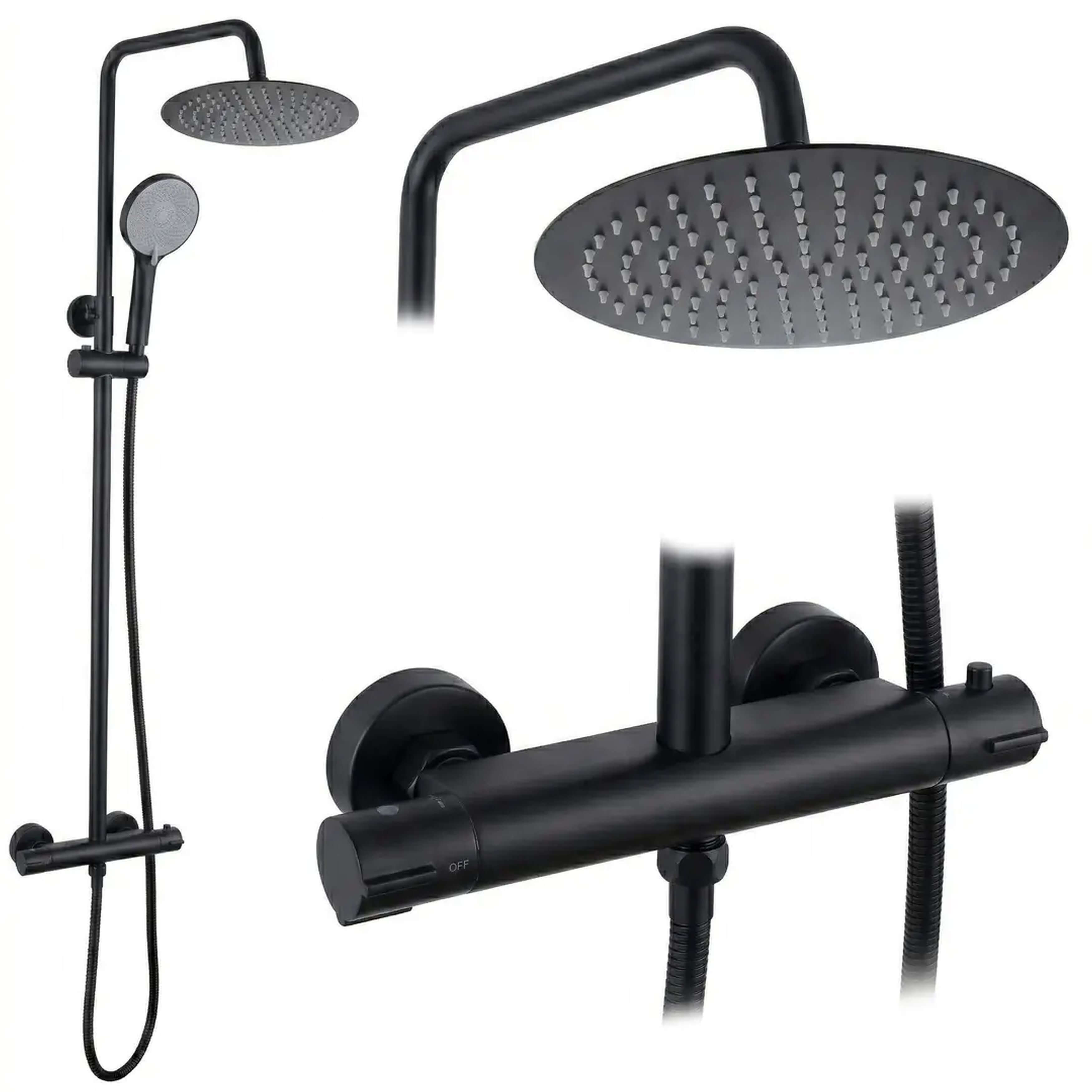 Rea Lungo ensemble de douche mural avec thermostat oui noir REA-P6733