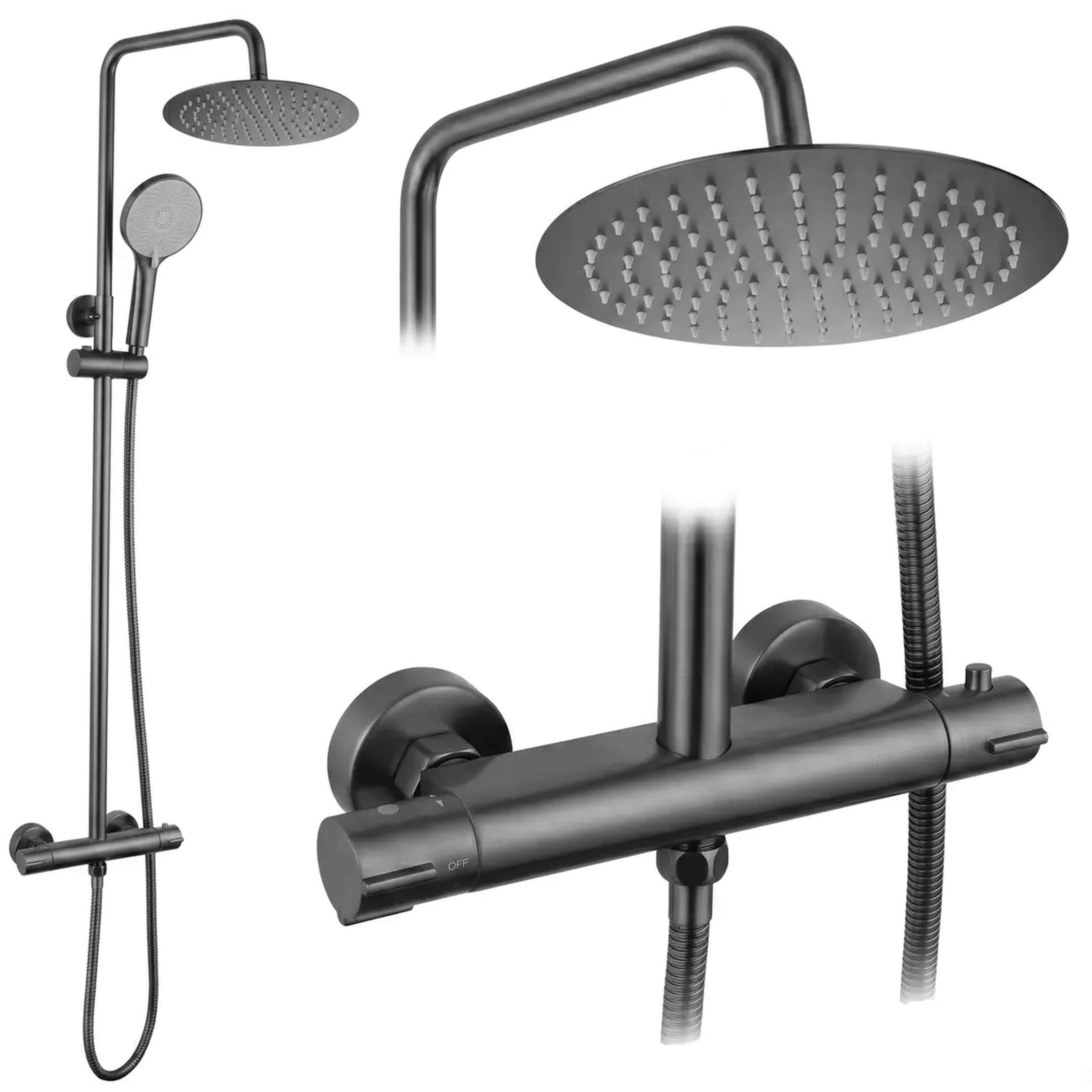 Rea Lungo ensemble de douche mural avec thermostat oui graphite REA-P6736