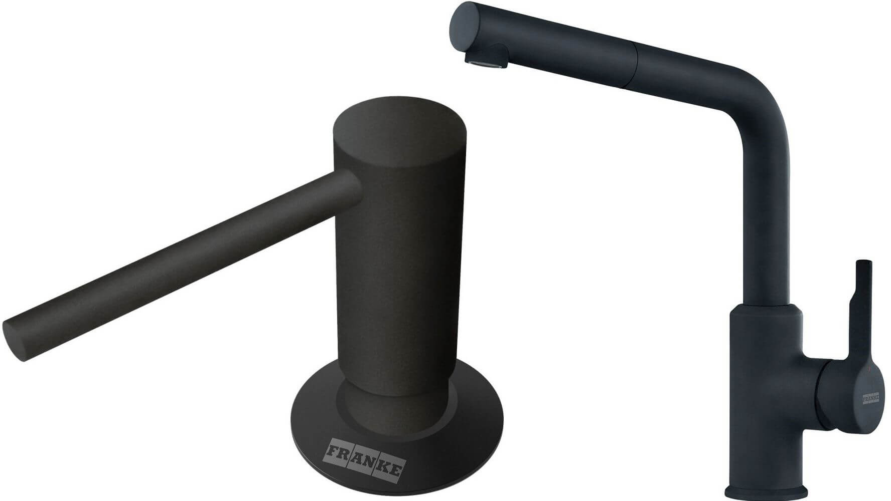 Set mitigeur de cuisine Franke Urban 115.0627.523, distributeur de savon Franke Comfort 112.0753.277