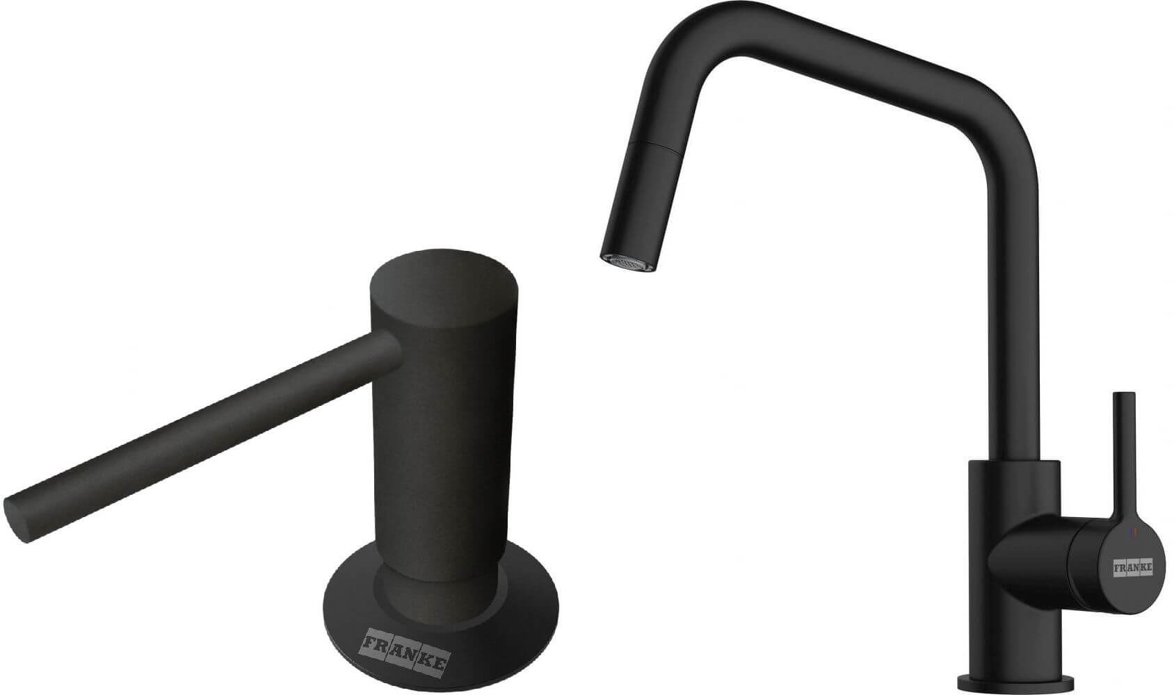 Set mitigeur de cuisine Franke Lina 115.0728.477, distributeur de savon Franke Comfort 112.0753.277