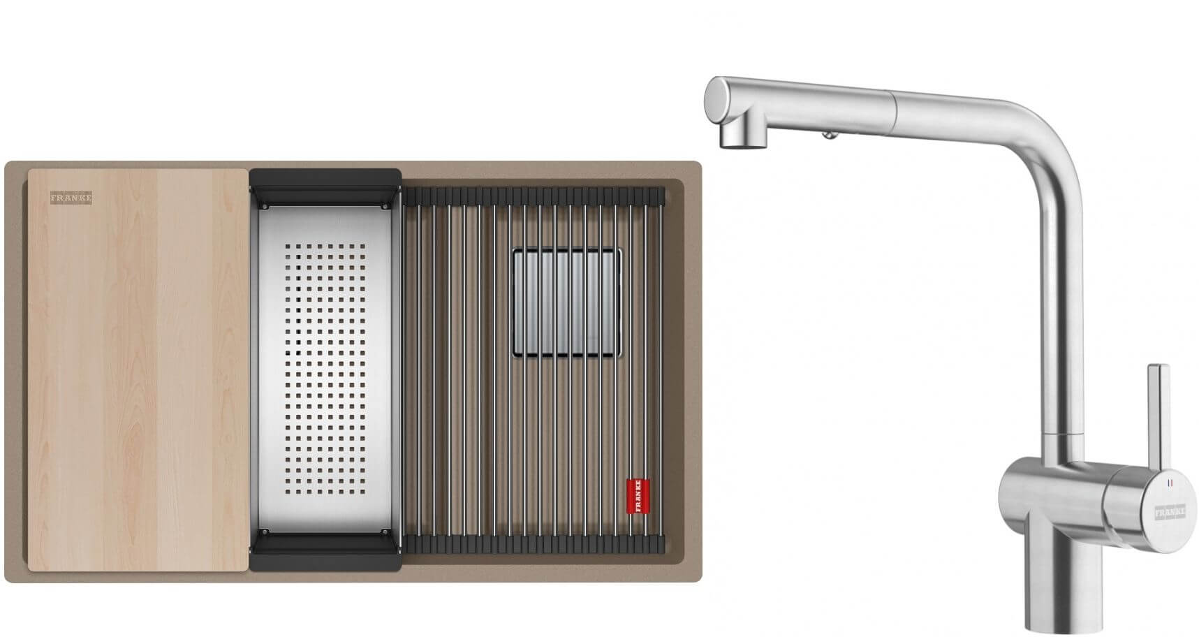 Set évier en granit Franke Kanon 125.0749.677, mitigeur de cuisine Franke Atlas Neo 115.0741.710