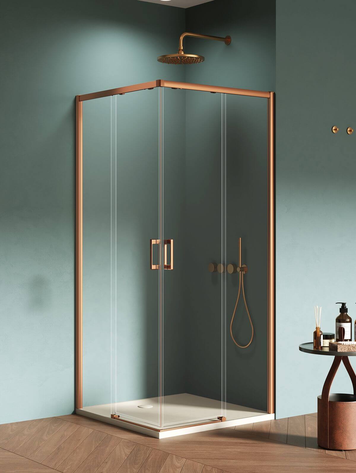 New Trendy Prime Copper Brushed cabine de douche 90x70 cm cuivre brossé/verre transparent D-0806A/D-0811A