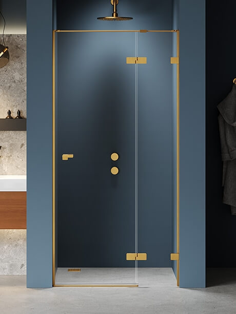 New Trendy Eventa Gold Brushed porte de douche 80 cm à ouverture basculante doré brossé/verre transparent EXK-8224