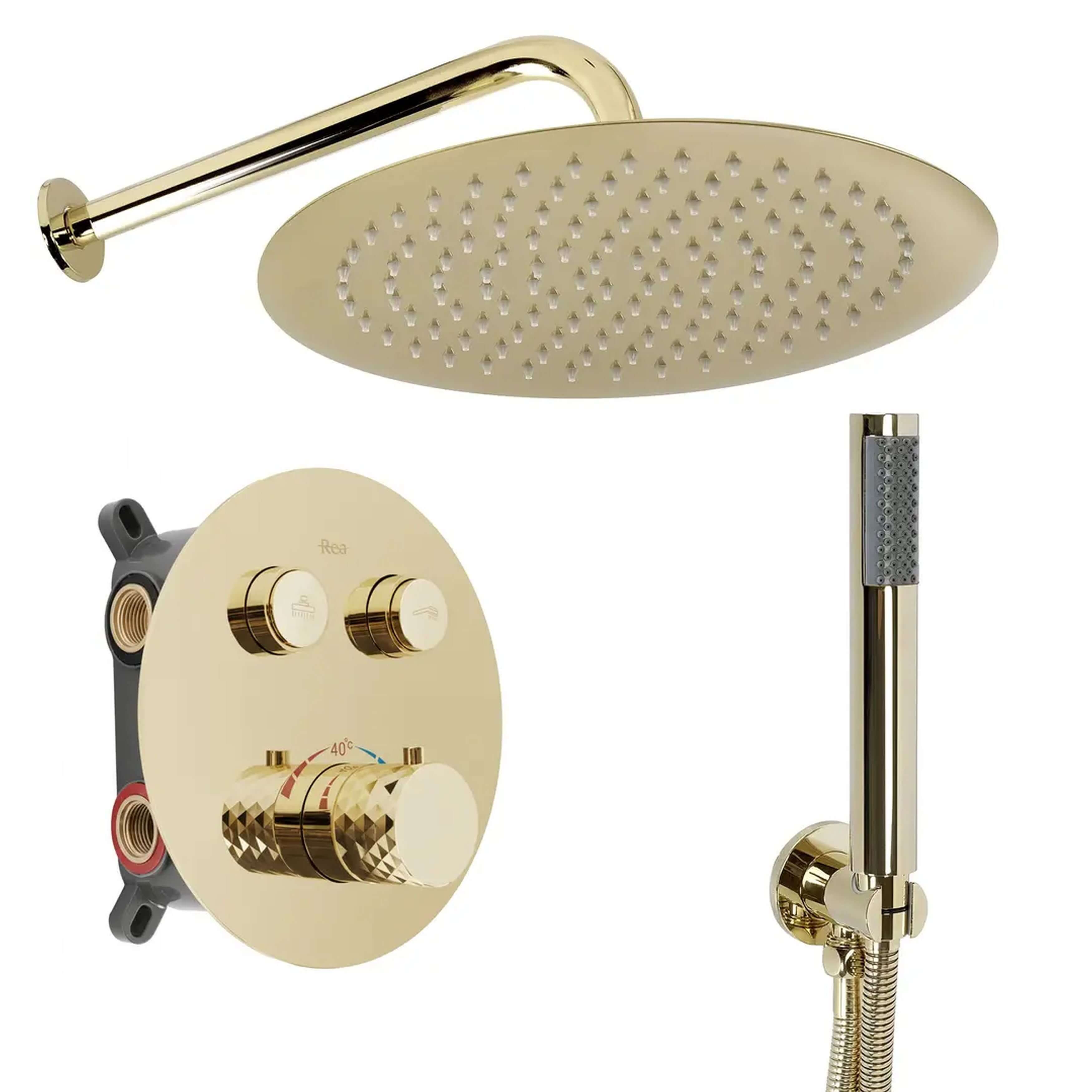 Rea Lungo ensemble de douche encastré avec thermostat oui doré REA-P6965