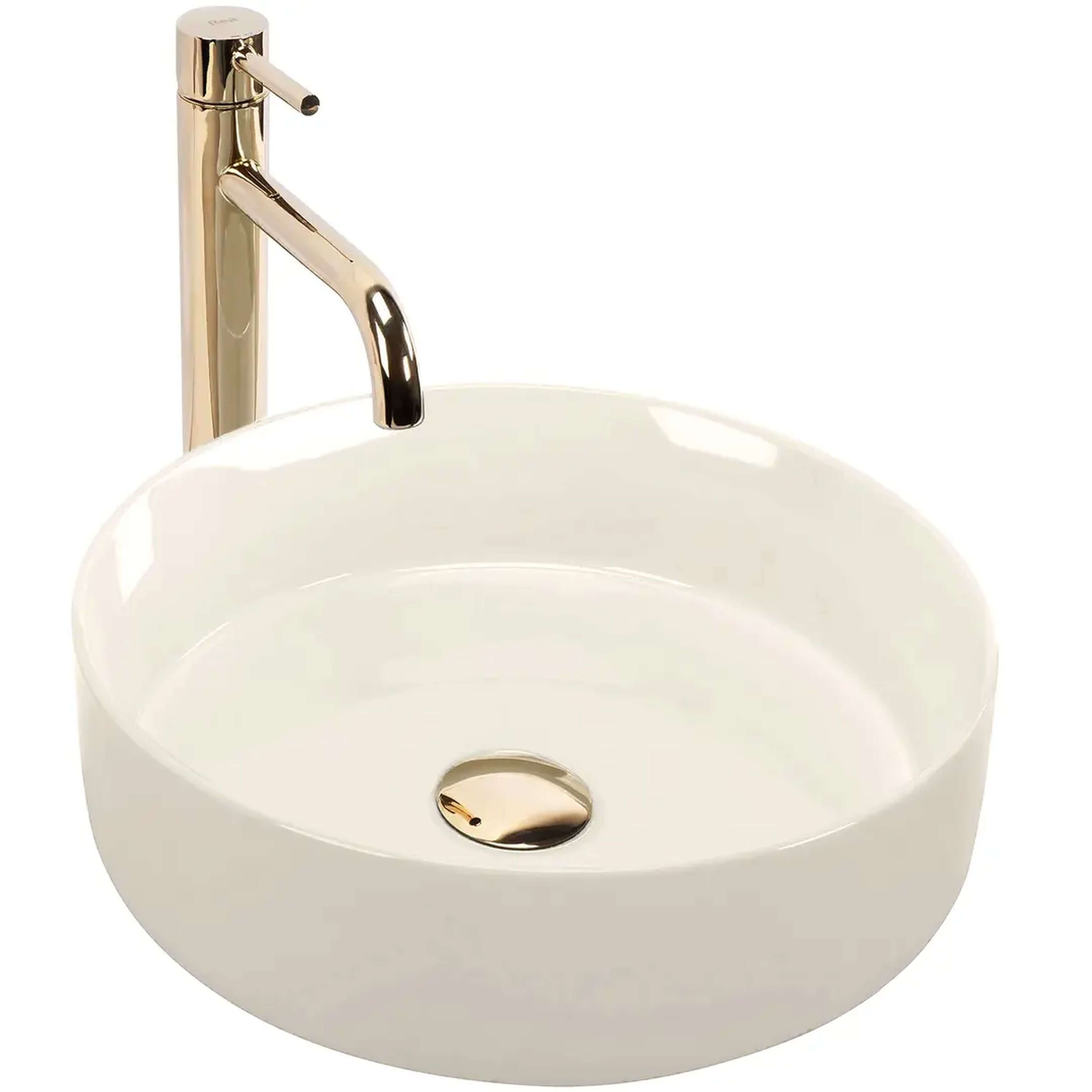 Rea Sami lavabo 36x36 cm ronde à poser marron/beige brillant REA-U4590