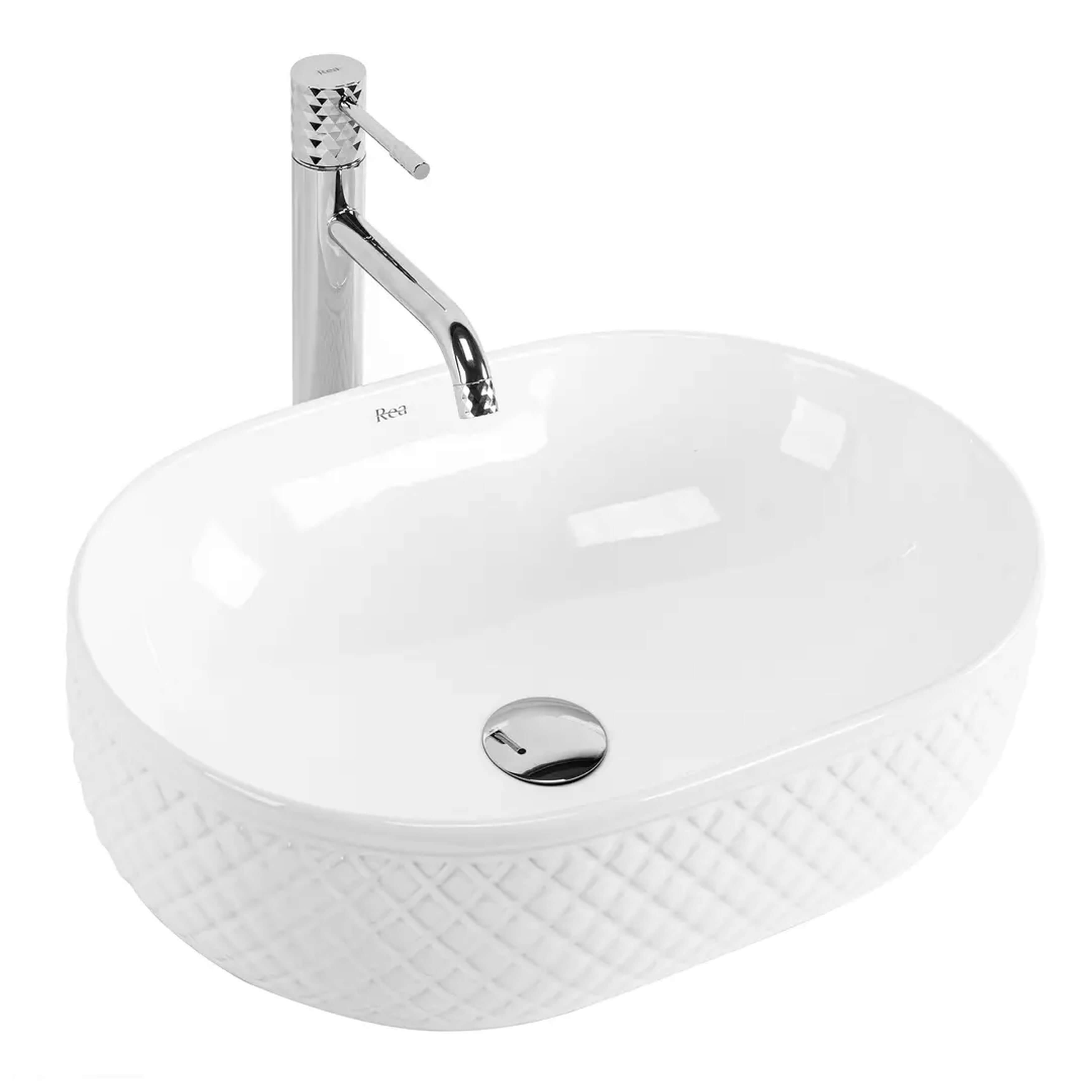 Rea Oktawia lavabo 50x35.5 cm ovale à poser blanc brillant REA-U6366