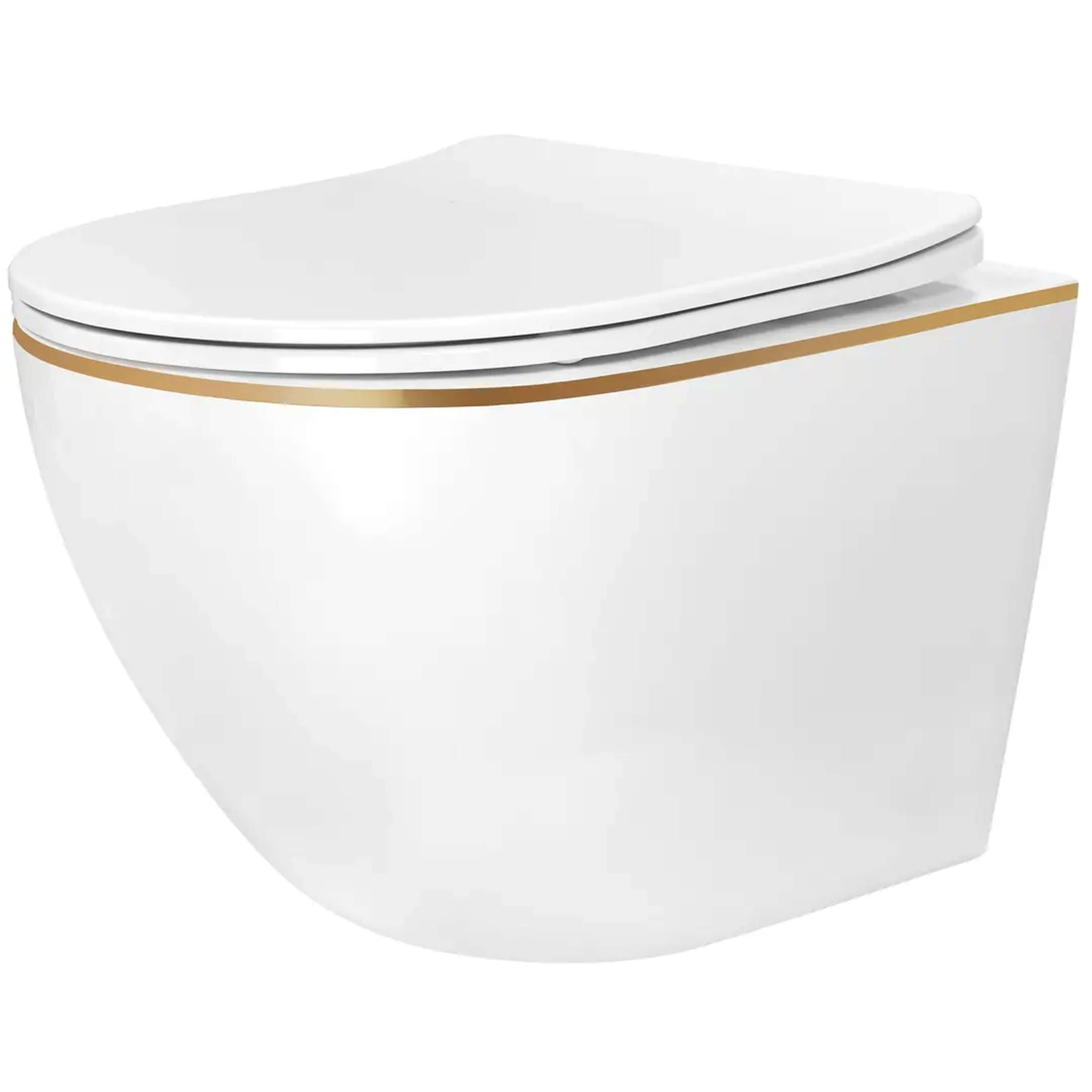 Rea Carlo Mini cuvette de wc suspendue blanc-doré brillant REA-C6806