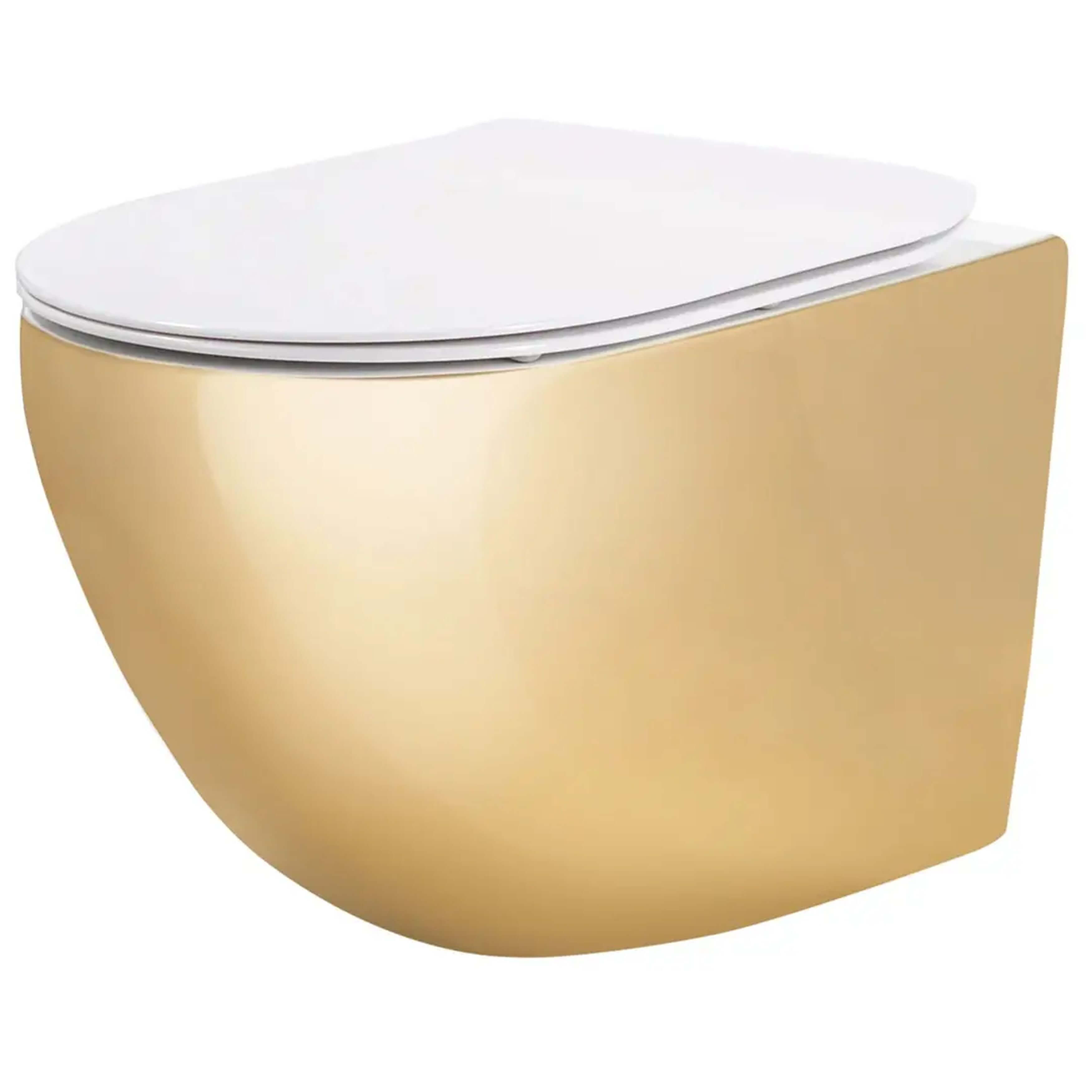 Rea Carlo Mini cuvette de wc suspendue blanc-doré brillant REA-C6808