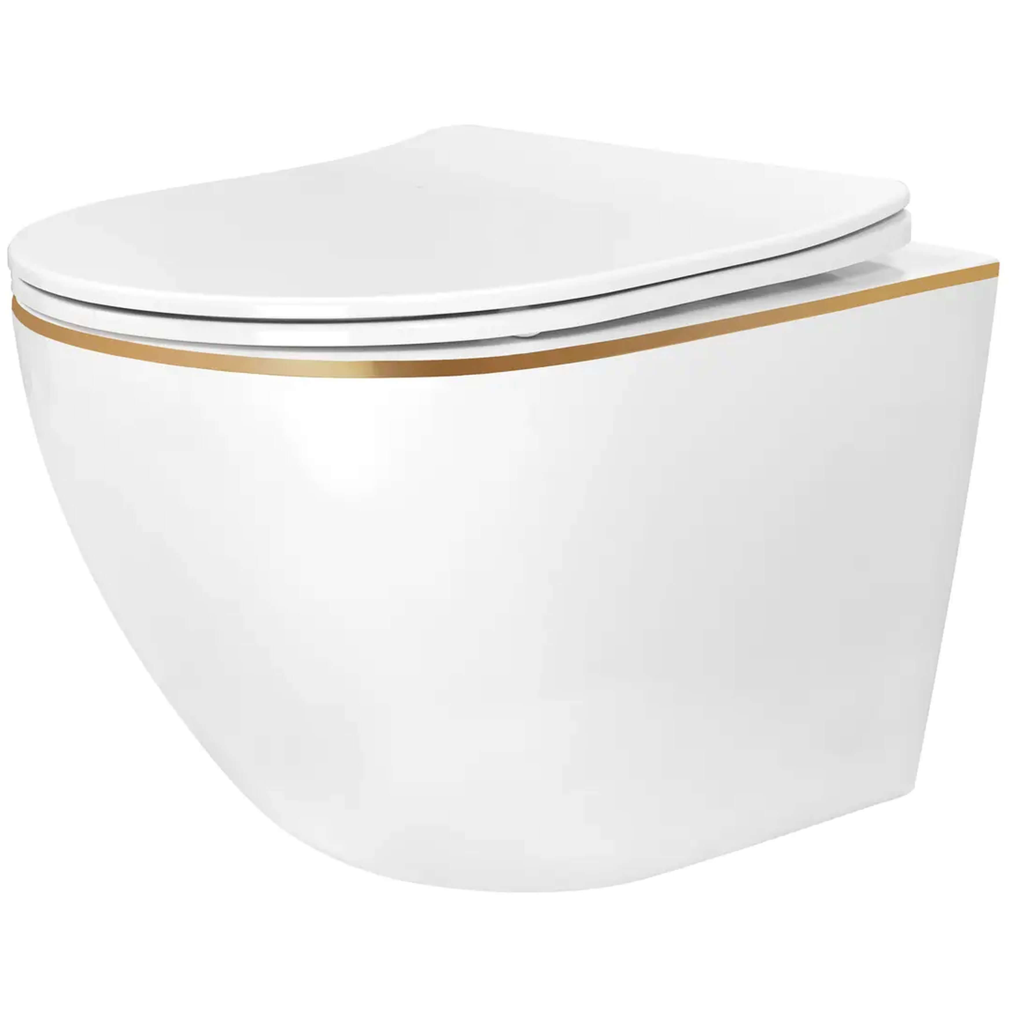 Rea Carlo Mini cuvette de wc suspendue oui blanc-doré brillant REA-C6801