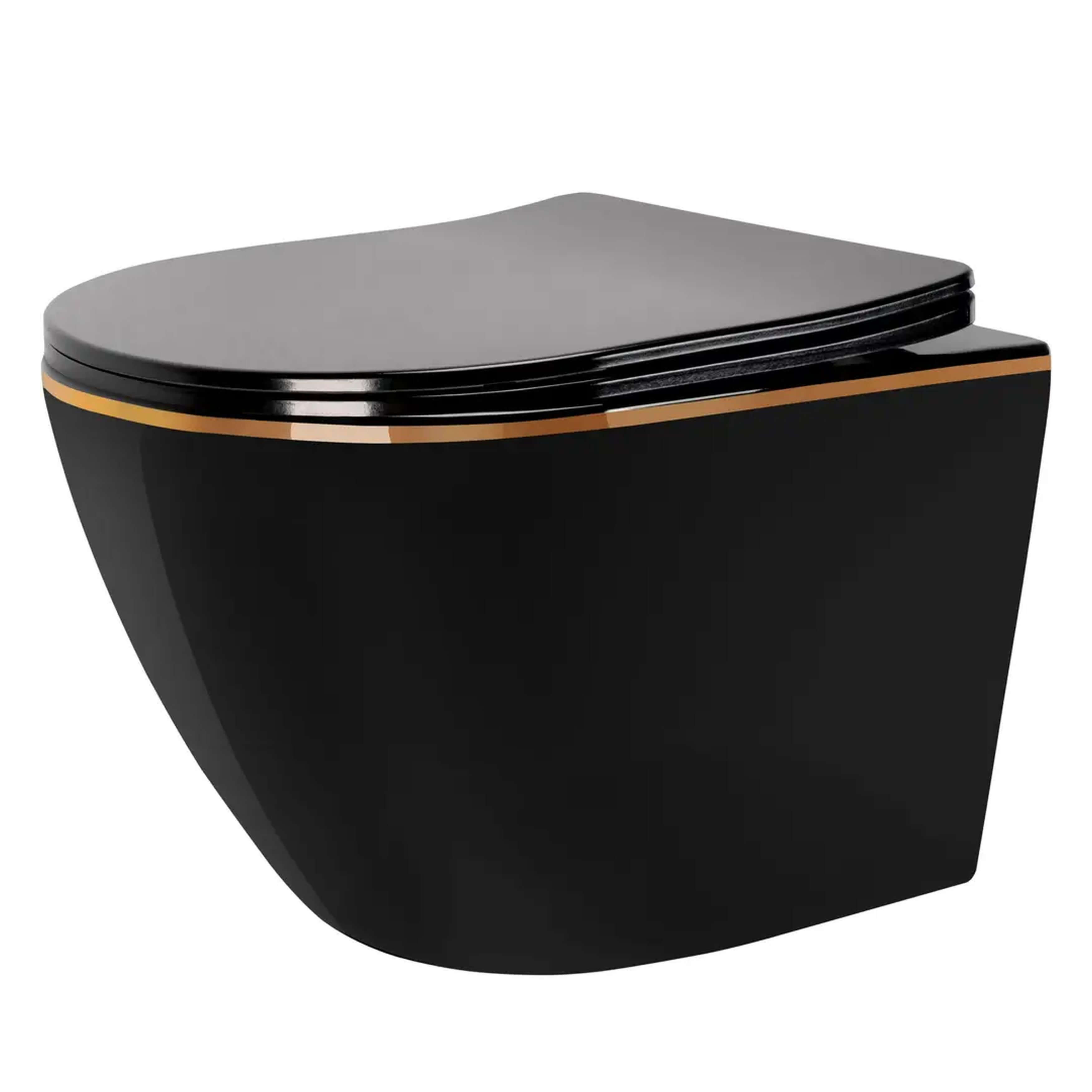 Rea Carlo Mini cuvette de wc suspendue noir-doré brillant REA-C4695
