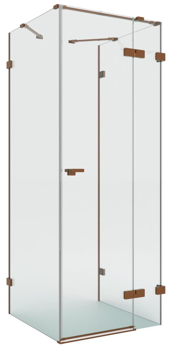 New Trendy Eventa Copper Brushed cabine de douche 100x100 cm carrée cuivre brossé/verre transparent EXK-8128