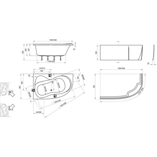 Set baignoire d’angle Ravak Rosa 95 C551000000, siphon de baignoire Ravak X01305, GPX2240140