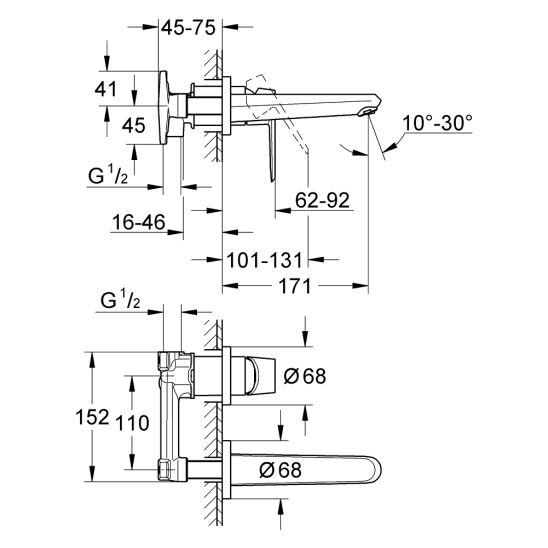 Set mitigeur de lavabo Grohe Eurodisc Cosmopolitan 19573002, élément encastré de mitigeur Grohe Eurostyle 23571000