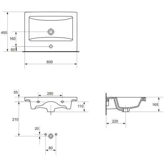 Set armoire Cersanit Creya S598-032, lavabo Cersanit Como K32-003-BOX