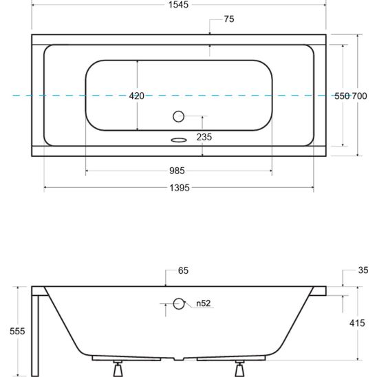 Set baignoire rectangulaire Besco Quadro #WAQ-155-PK, habillage de baignoire Besco Quadro #OAQ-155-PK