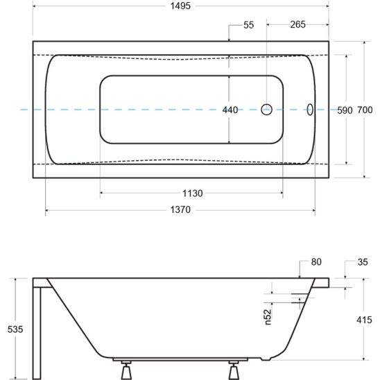 Set baignoire rectangulaire Besco Optima #WAO-150-PK, habillage de baignoire Besco #OAP-150-UNI