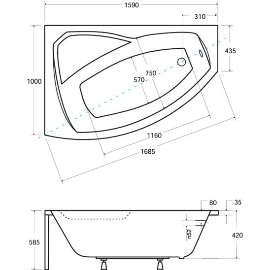 Set baignoire d’angle Besco Rima #WAR-160-NL, habillage de baignoire Besco Rima OAR-160-NS
