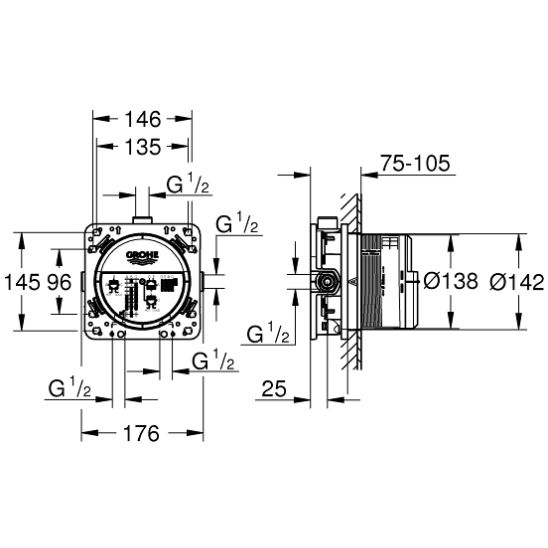 Set mitigeur bain-douche Grohe Grohtherm SmartControl 29125000, douche à effet de pluie Grohe Vitalio Comfort 26695000, 35600000, 27400000, 27851000, 28741002