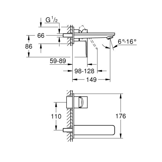 Set mitigeur de lavabo Grohe Lineare 19409001, élément encastré de mitigeur Grohe Eurostyle 23571000