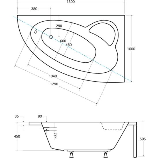 Set baignoire d’angle Besco Natalia #WAN-150-NP, habillage de baignoire Besco Natalia OAN-150-NP