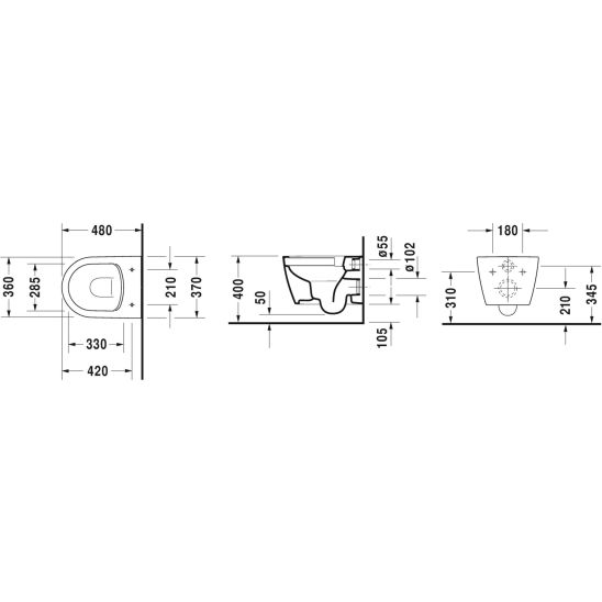 Set cuvette de WC Duravit ME by Starck 2530092000, abattant de WC Duravit ME by Starck 0020190000