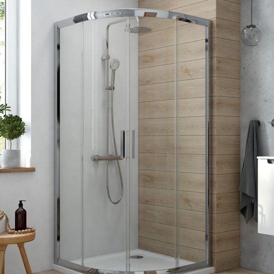 Set cabine de douche Oltens Vorma 20102100, receveur de douche semi-circulaire Oltens Superior 16002000