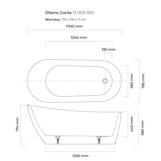 Set baignoire autoportante Oltens Gocta 12003000, couvercle en liège Oltens 09002000, 09004000