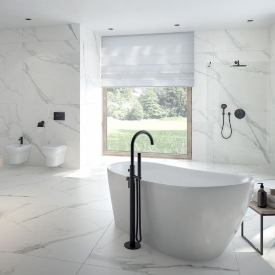 Set baignoire autoportante Oltens Gocta 12003000, couvercle en liège Oltens 09002000, 09004000