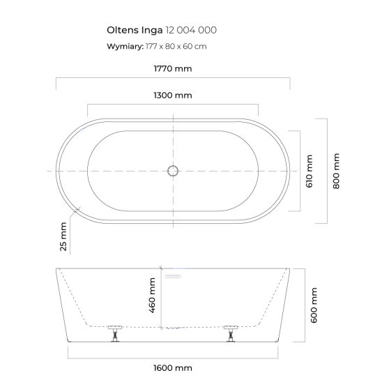 Set baignoire autoportante Oltens Inga 12004000, couvercle en liège Oltens 09002300
