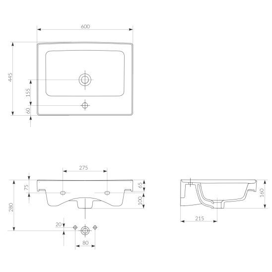 Set armoire Cersanit Crea S924-008, lavabo Cersanit Crea K114-006