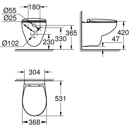 Set châssis encastré avec bouton de chasse d'eau Grohe Rapid SL 39448000, cuvette WC avec abattant à descente lente Grohe Bau Ceramic 39351000