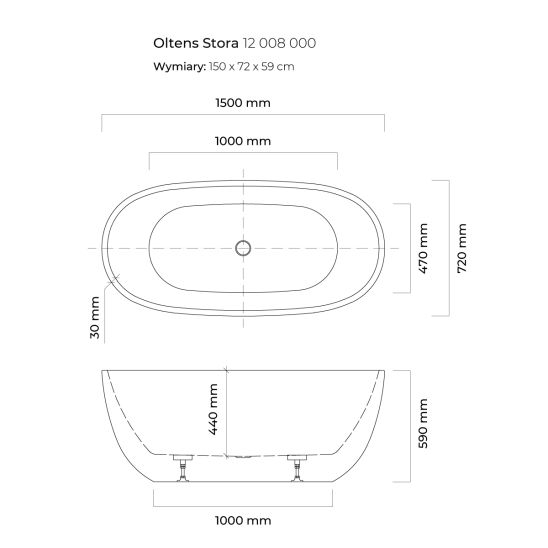 Set baignoire autoportante Oltens Stora 12008000, couvercle en liège Oltens 09002000