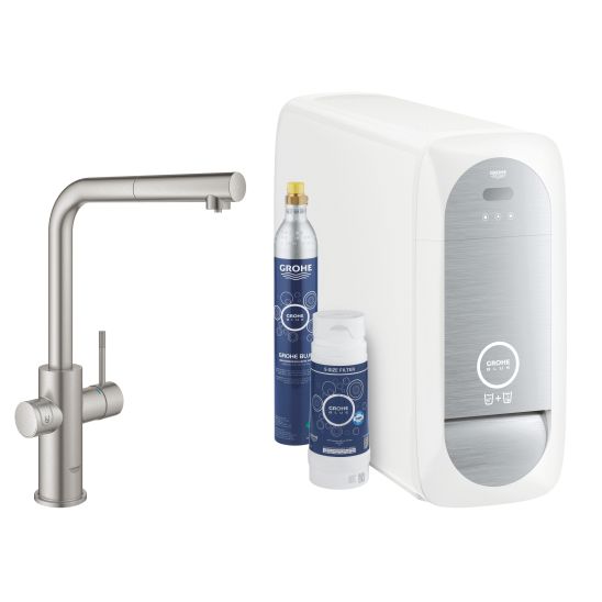 Set mitigeur de cuisine avec filtre Grohe Blue 31539DC0, évier en granit Grohe K400 31641AP0