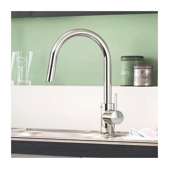 Set évier en acier inoxydable Grohe K700 31574SD1, mitigeur de cuisine Grohe Eurosmart Cosmopolitan 31481001